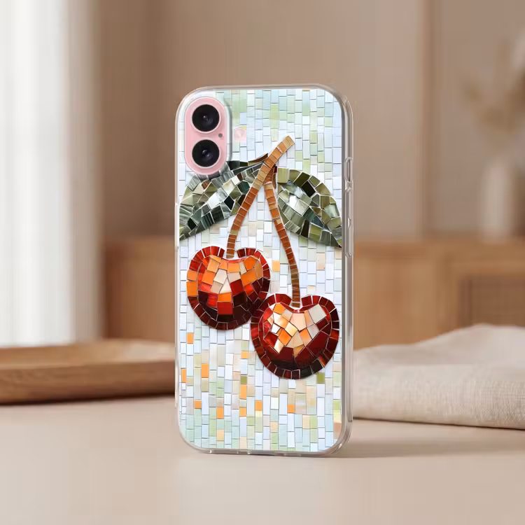 Telefoonhoesje - Kersen - Rood - Mozaïek - Blaadjes — 3
