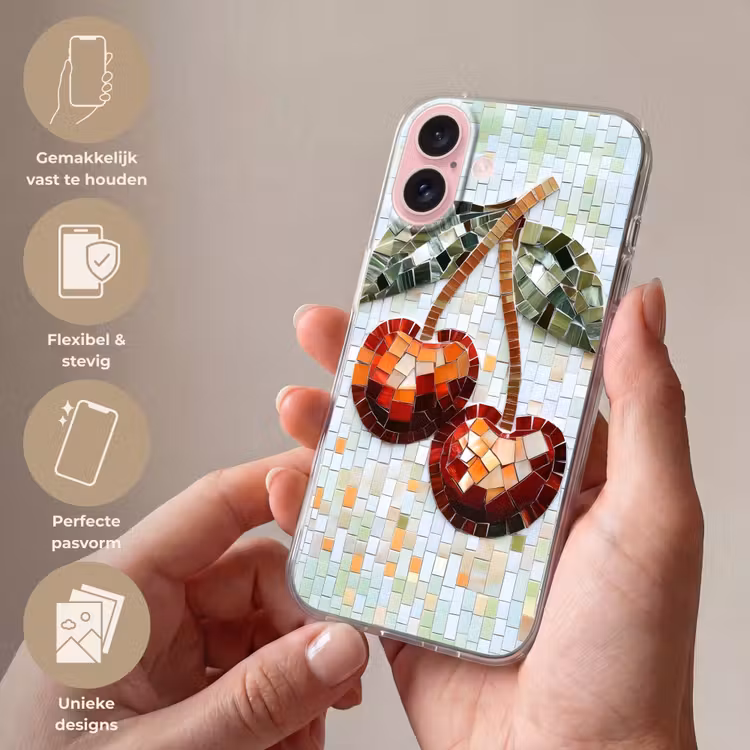Telefoonhoesje - Kersen - Rood - Mozaïek - Blaadjes — 4