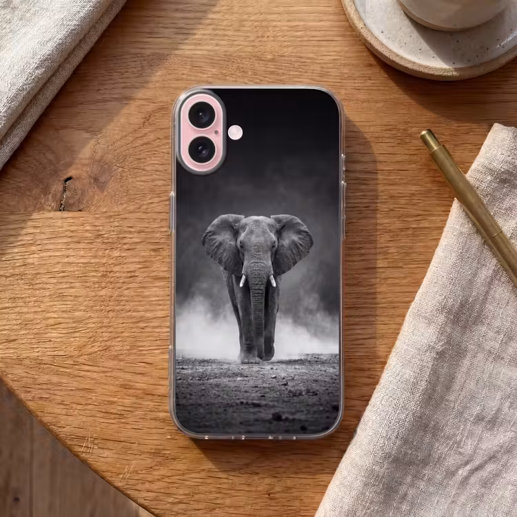 Telefoonhoesje - Olifant - Zwart - Wit - Rook — 2