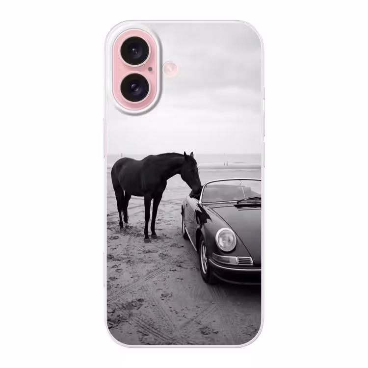 Telefoonhoesje - Paard - Auto - Zwart - Wit — 1
