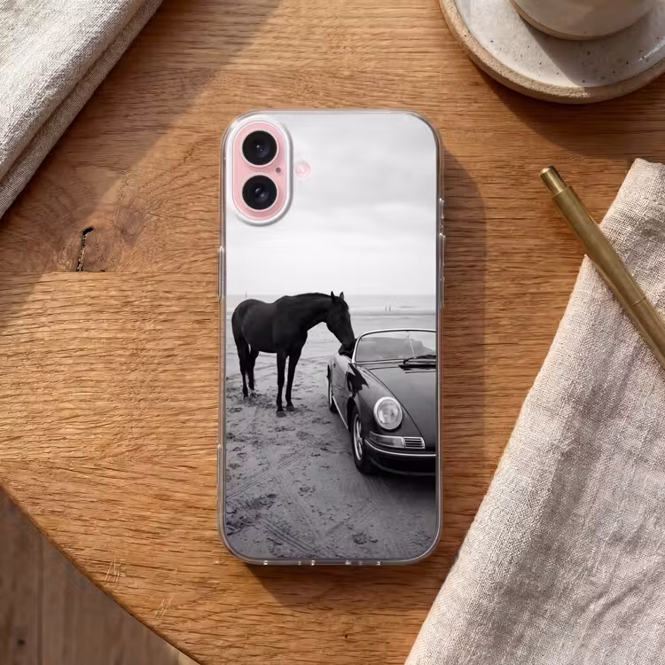 Telefoonhoesje - Paard - Auto - Zwart - Wit — 2