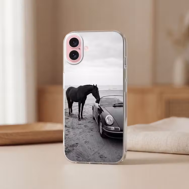Telefoonhoesje - Paard - Auto - Zwart - Wit — 3