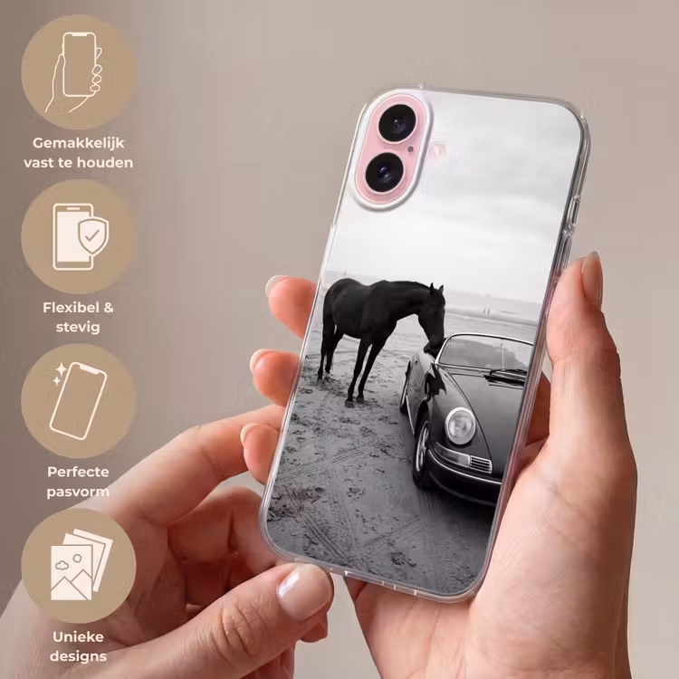 Telefoonhoesje - Paard - Auto - Zwart - Wit — 4