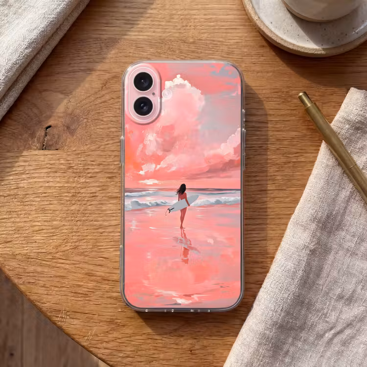 Telefoonhoesje - Roze - Surfen - Zee — 2