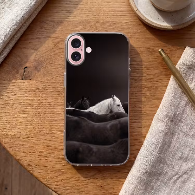 Telefoonhoesje - Paarden - Zwart - Wit - Kudde — 2