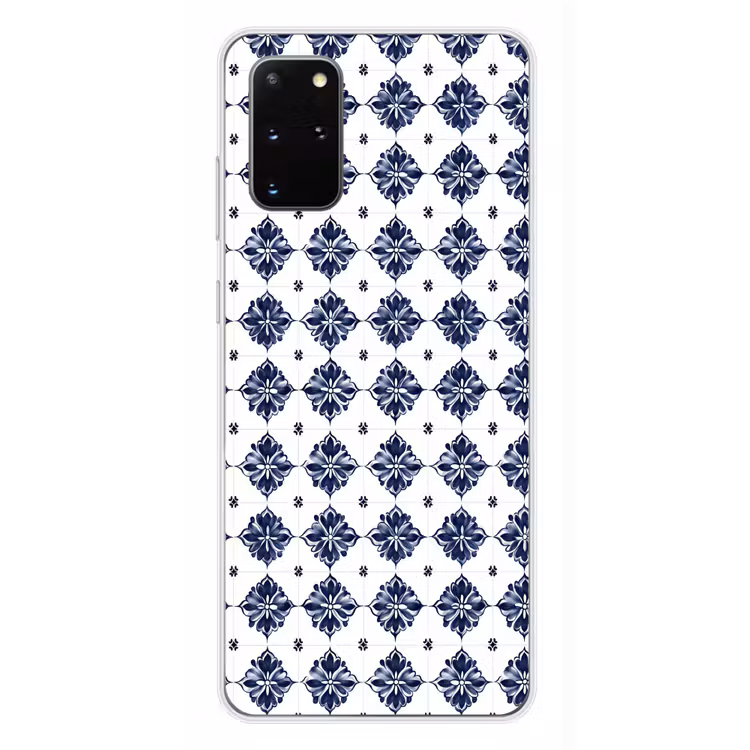Telefoonhoesje - Tegelmotief - Blauw - Wit - Bloem — 4