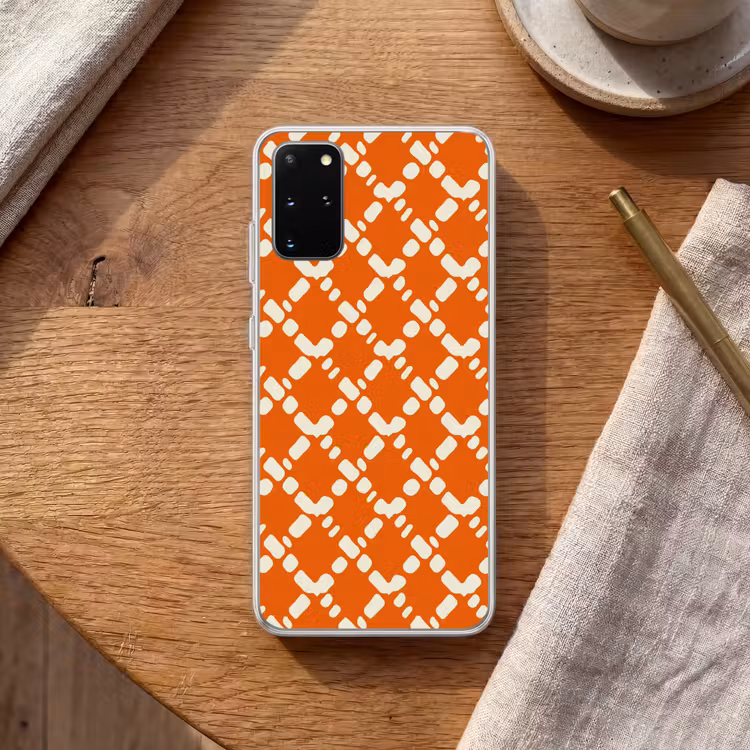 Telefoonhoesje - Oranje - Ruitpatroon - Wit — 2
