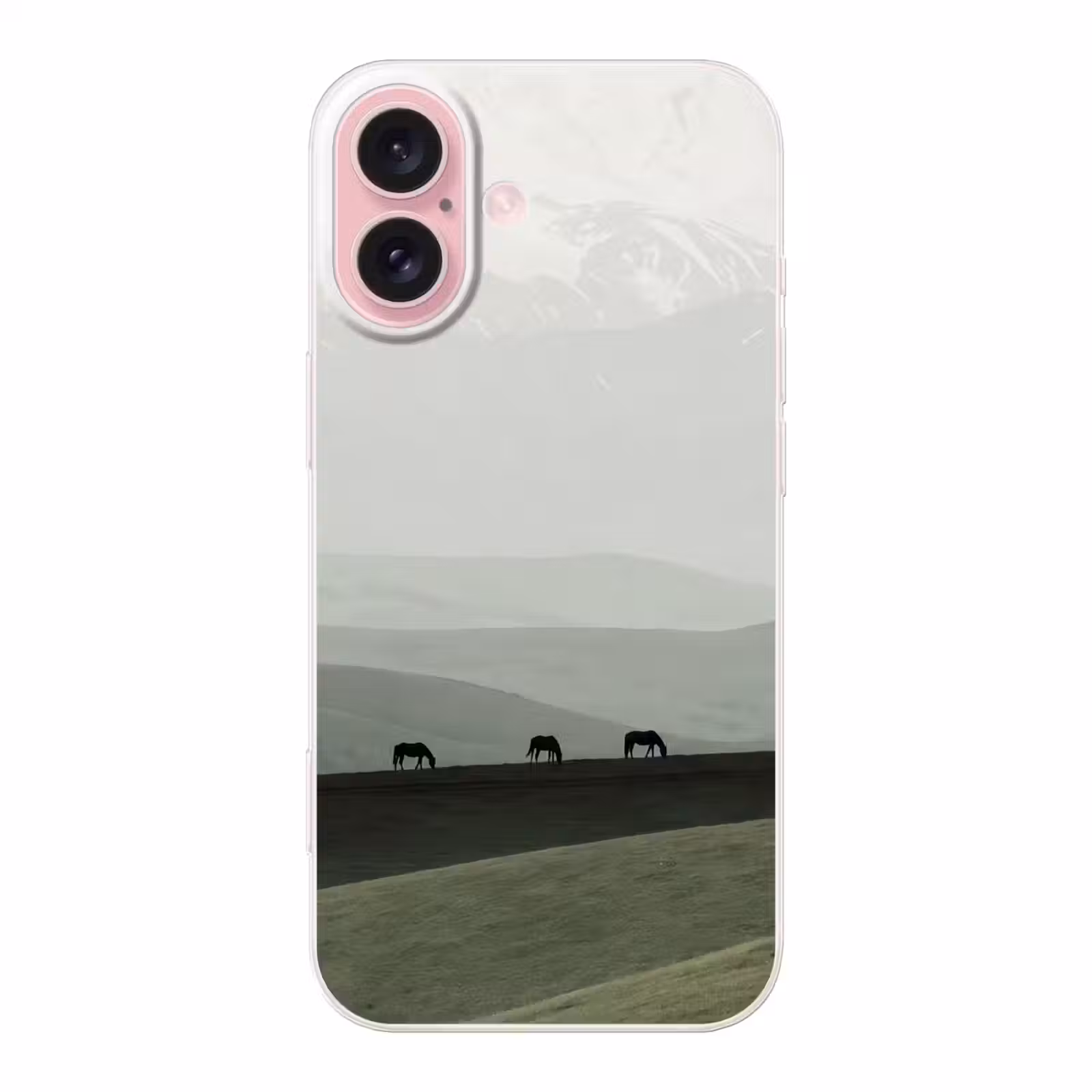 Telefoonhoesje - Grijs - Berg - Paarden — 1