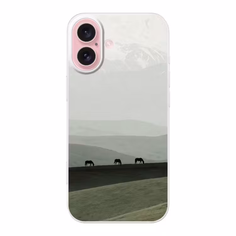 Telefoonhoesje - Grijs - Berg - Paarden — 1