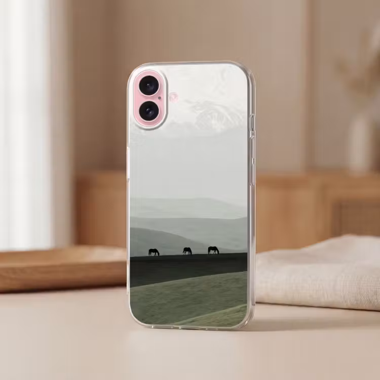 Telefoonhoesje - Grijs - Berg - Paarden — 3