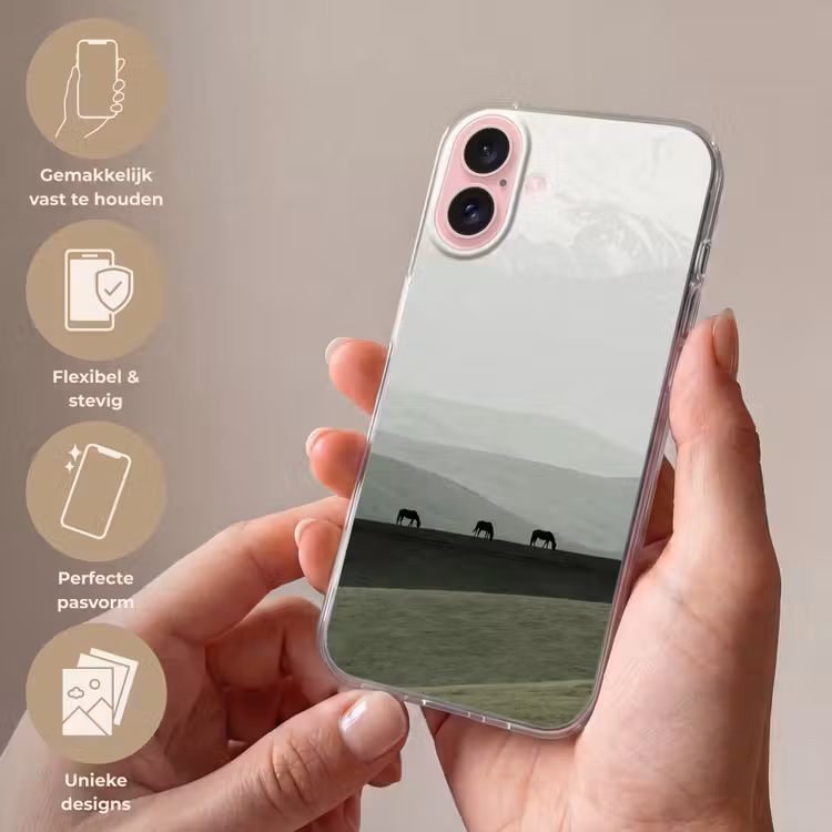 Telefoonhoesje - Grijs - Berg - Paarden — 4