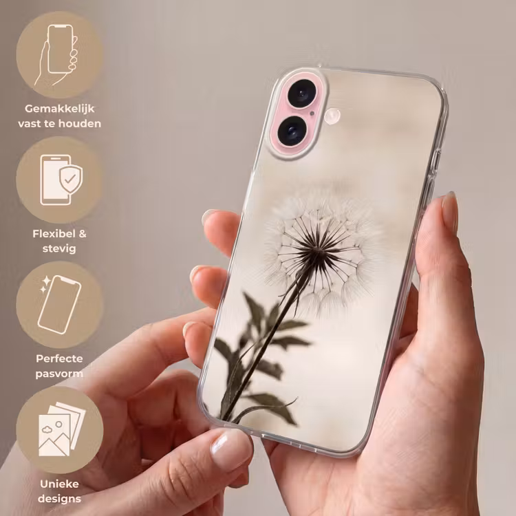 Telefoonhoesje - Paardenbloem - Minimalistisch - Wit — 4