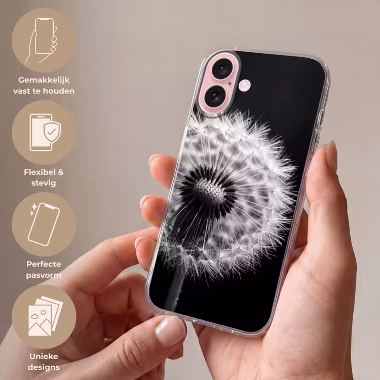 Telefoonhoesje - Paardenbloem - Zwart - Wit — 4