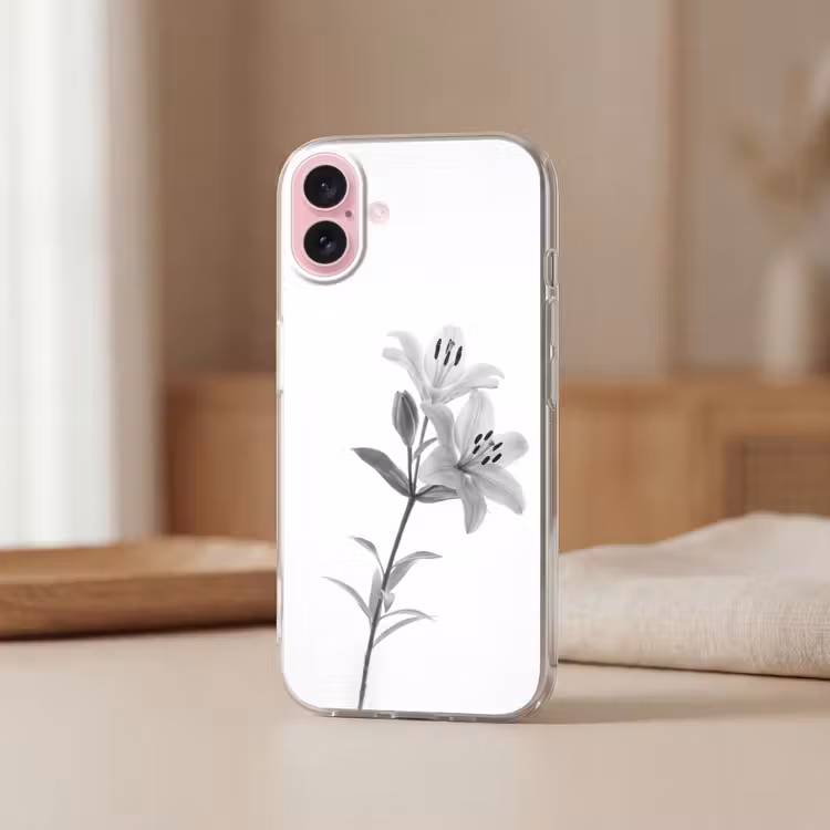 Telefoonhoesje - Lelies - Elegant - Zwart - Wit — 3