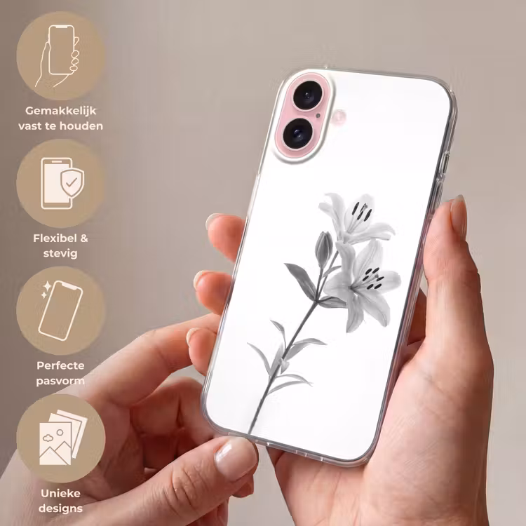 Telefoonhoesje - Lelies - Elegant - Zwart - Wit — 4