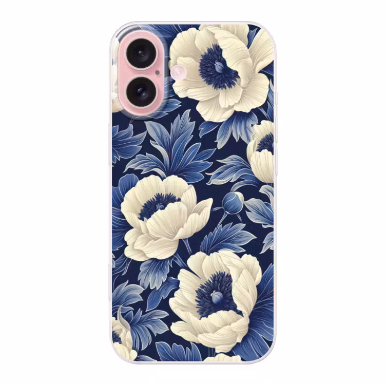 Telefoonhoesje Toughcase - Bloemen - Patroon - Blauw - Wit — 1