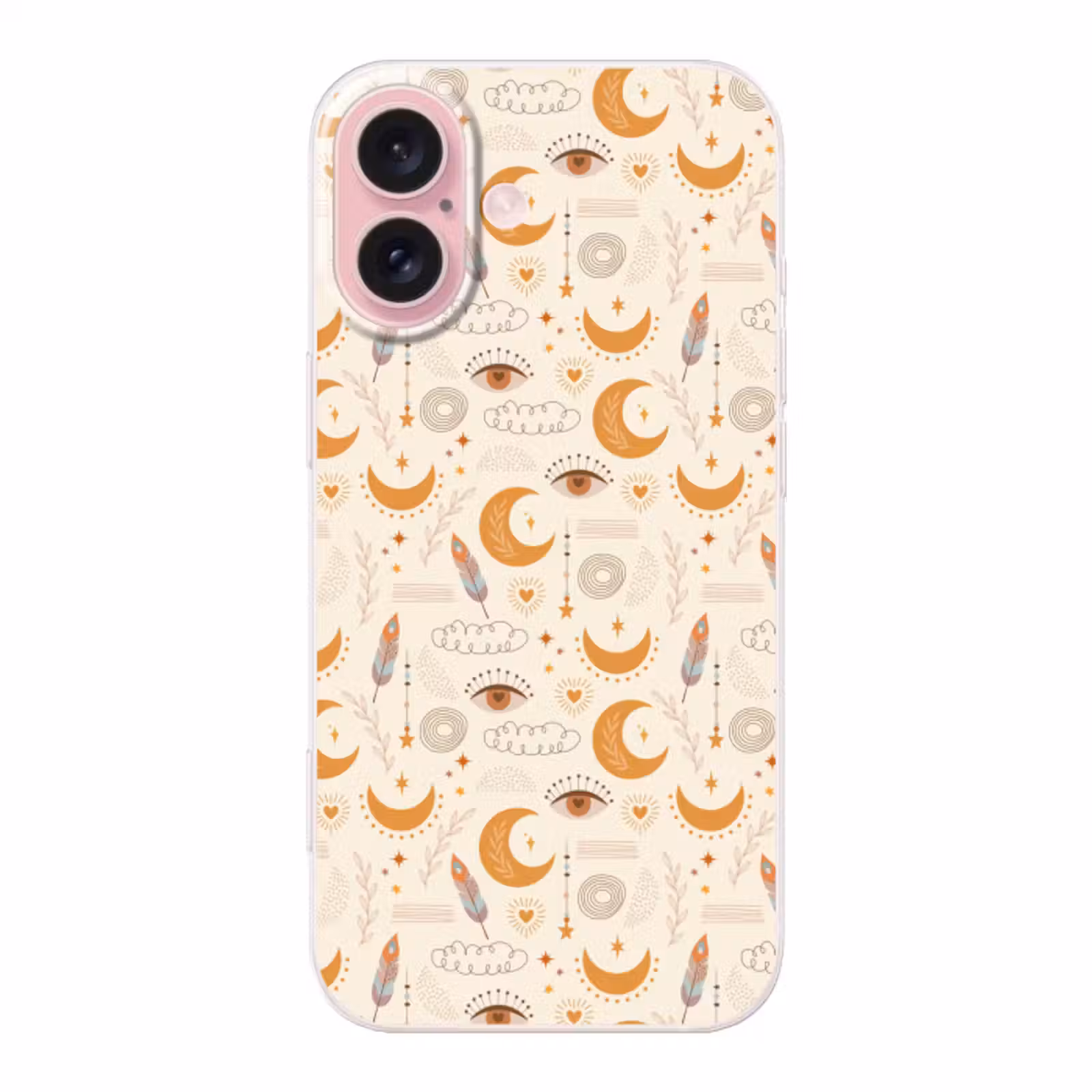 Telefoonhoesje Toughcase - Boho - Print - Ogen - Maan - Veren - Beige — 1