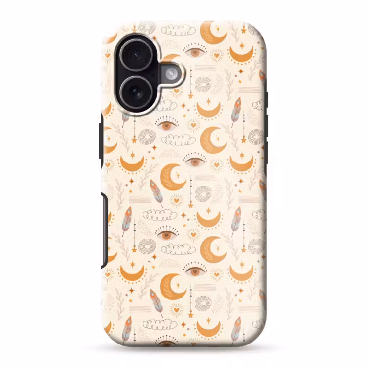 Telefoonhoesje Toughcase - Boho - Print - Ogen - Maan - Veren - Beige — 1
