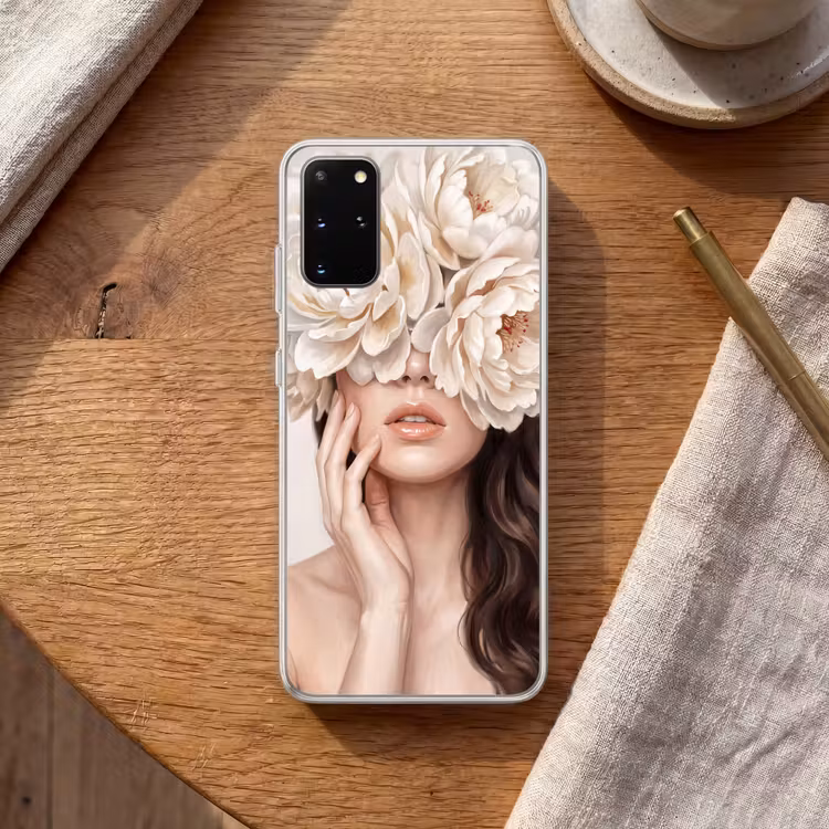 Telefoonhoesje - Gezicht - Pioenrozen - Crème — 2