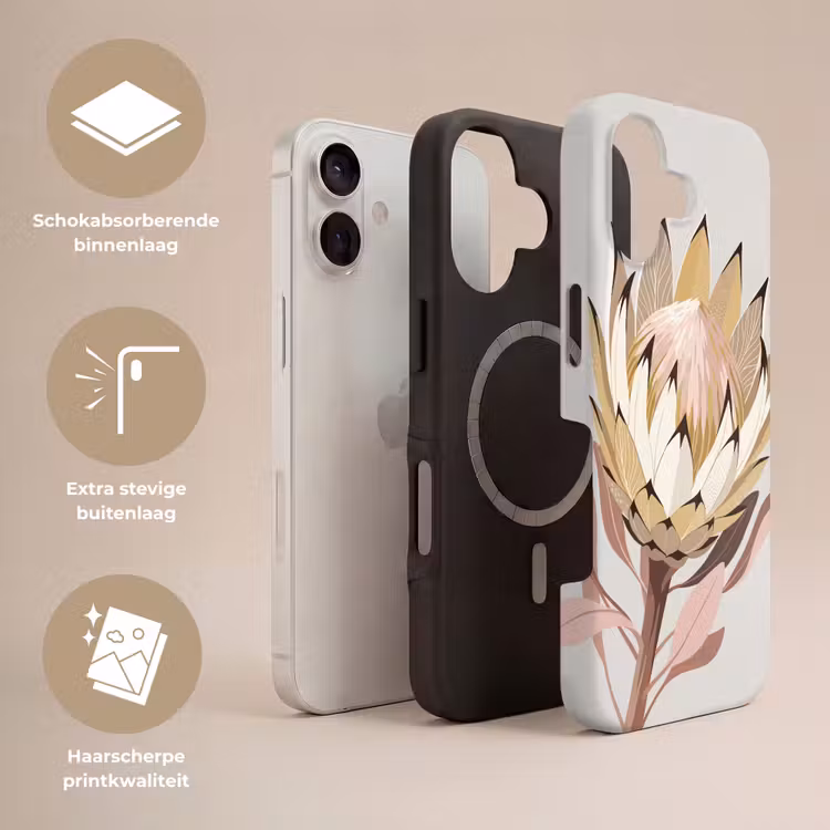 Telefoonhoesje Toughcase - Protea - Bloem - Botanisch - Beige — 3