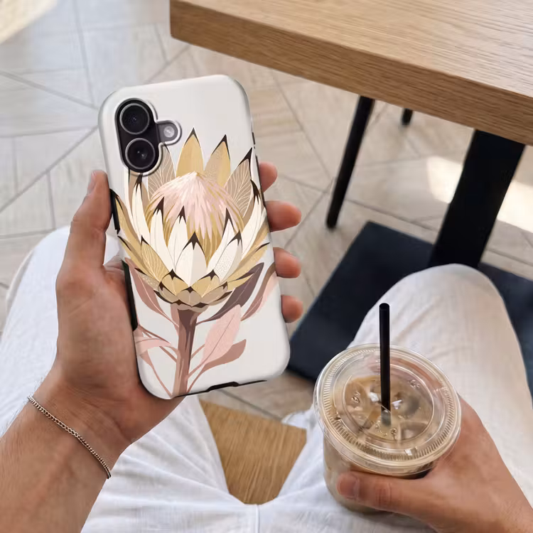 Telefoonhoesje Toughcase - Protea - Bloem - Botanisch - Beige — 4