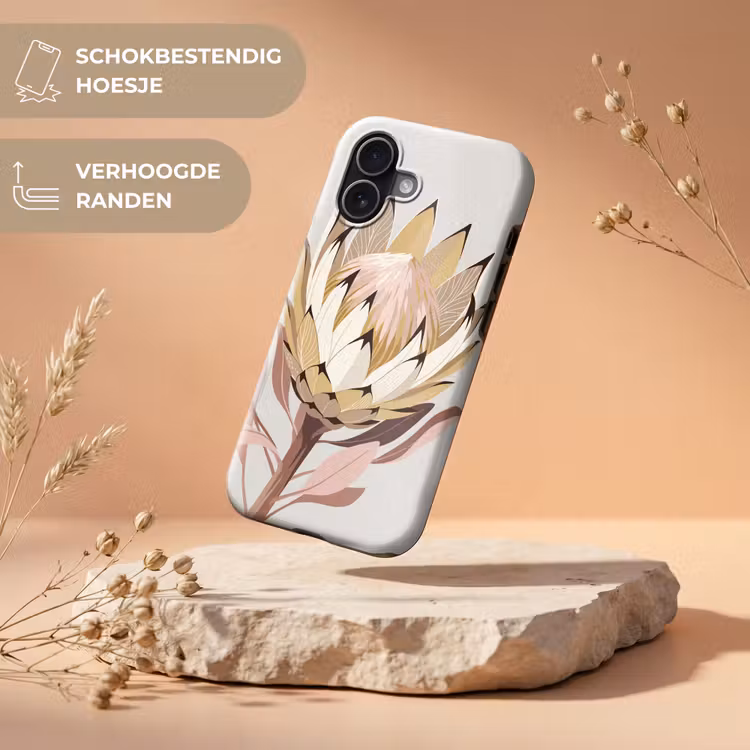 Telefoonhoesje Toughcase - Protea - Bloem - Botanisch - Beige — 5