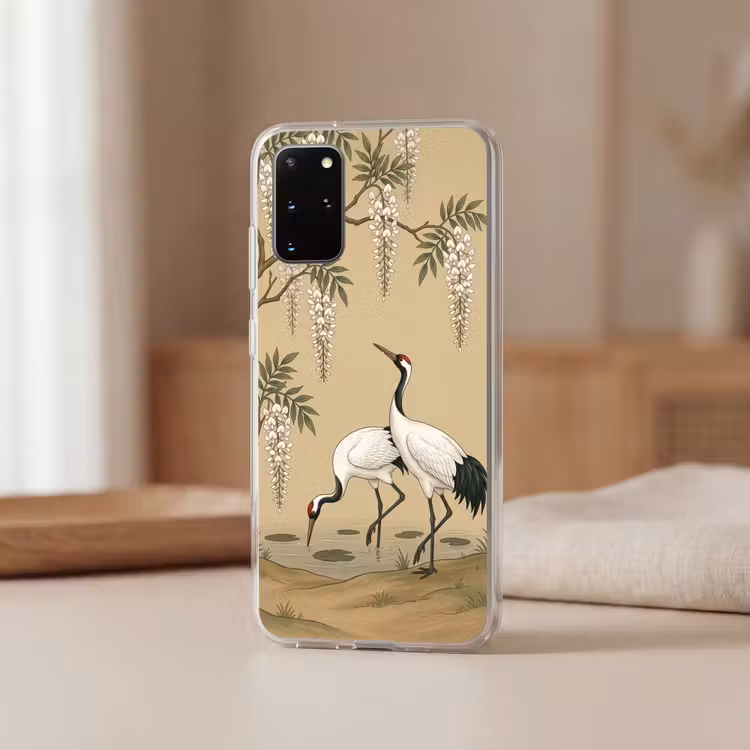 Telefoonhoesje - Kraanvogels - Water - Beige — 3