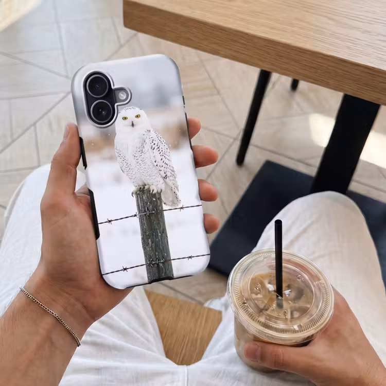 Telefoonhoesje Toughcase - Sneeuwuil - Hek - Sneeuw - Wit — 4