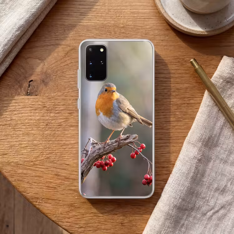 Telefoonhoesje - Roodborst - Tak - Bessen - Natuur — 2