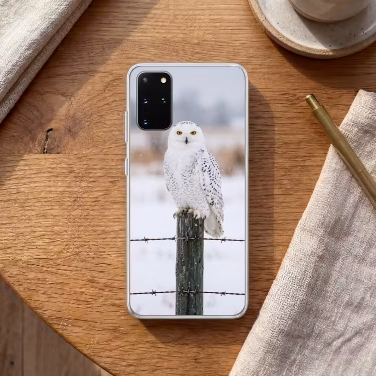Telefoonhoesje - Sneeuwuil - Hek - Sneeuw - Wit — 2