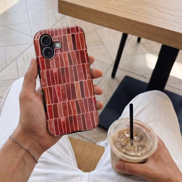 Telefoonhoesje Toughcase - Tegels - Modern - Structuur - Dieprood — 4