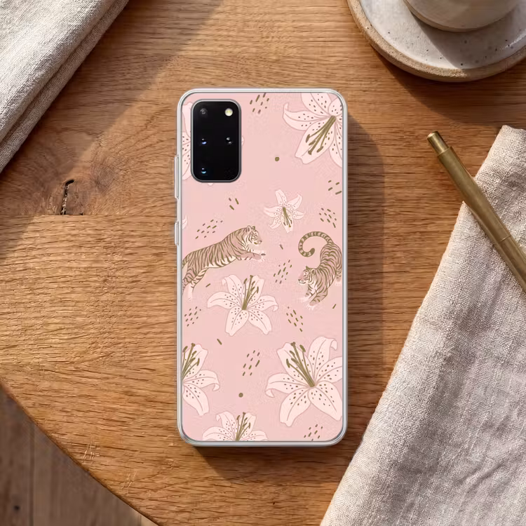 Telefoonhoesje - Kat - Springend - Bloemen - Abstract - Roze — 2