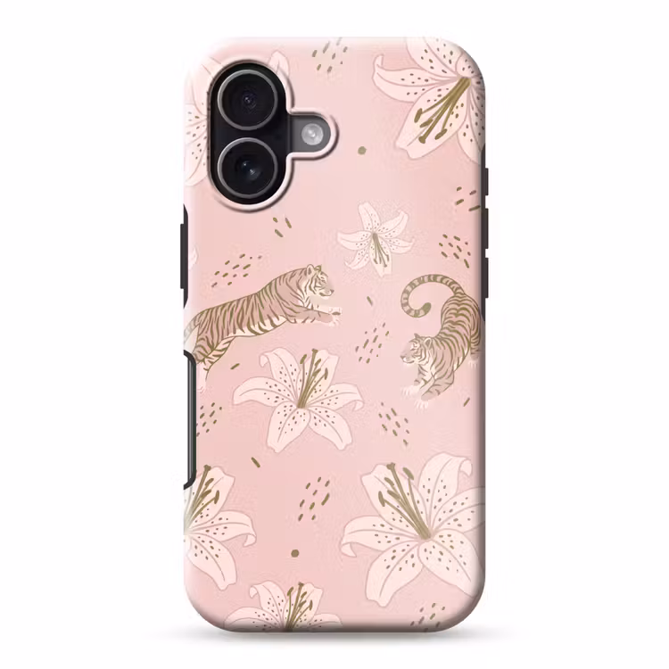Telefoonhoesje Toughcase - Kat - Springend - Bloemen - Abstract - Roze — 1