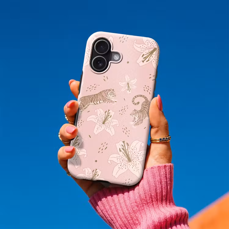 Telefoonhoesje Toughcase - Kat - Springend - Bloemen - Abstract - Roze — 2
