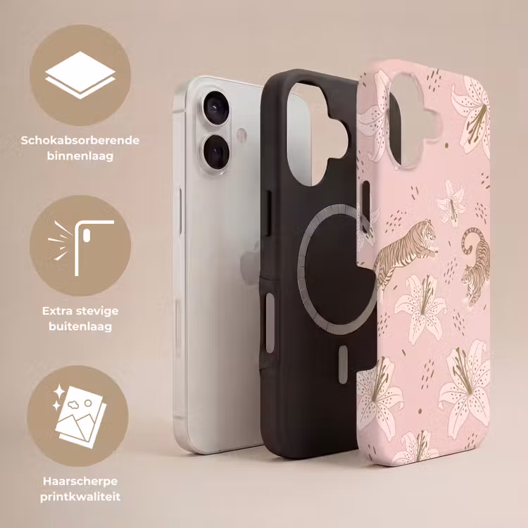 Telefoonhoesje Toughcase - Kat - Springend - Bloemen - Abstract - Roze — 3