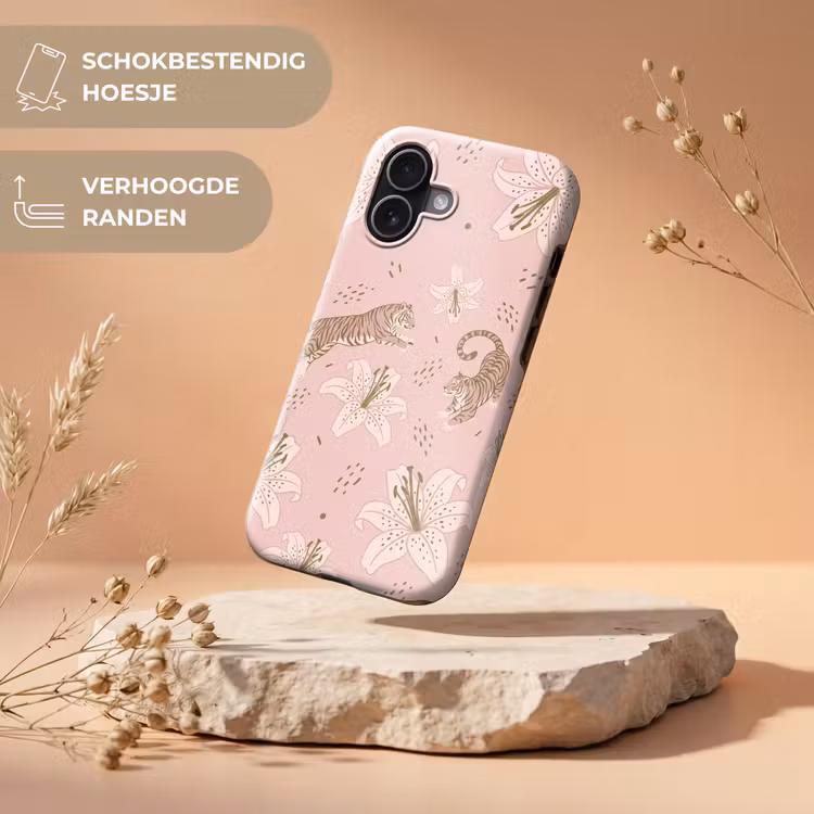 Telefoonhoesje Toughcase - Kat - Springend - Bloemen - Abstract - Roze — 5