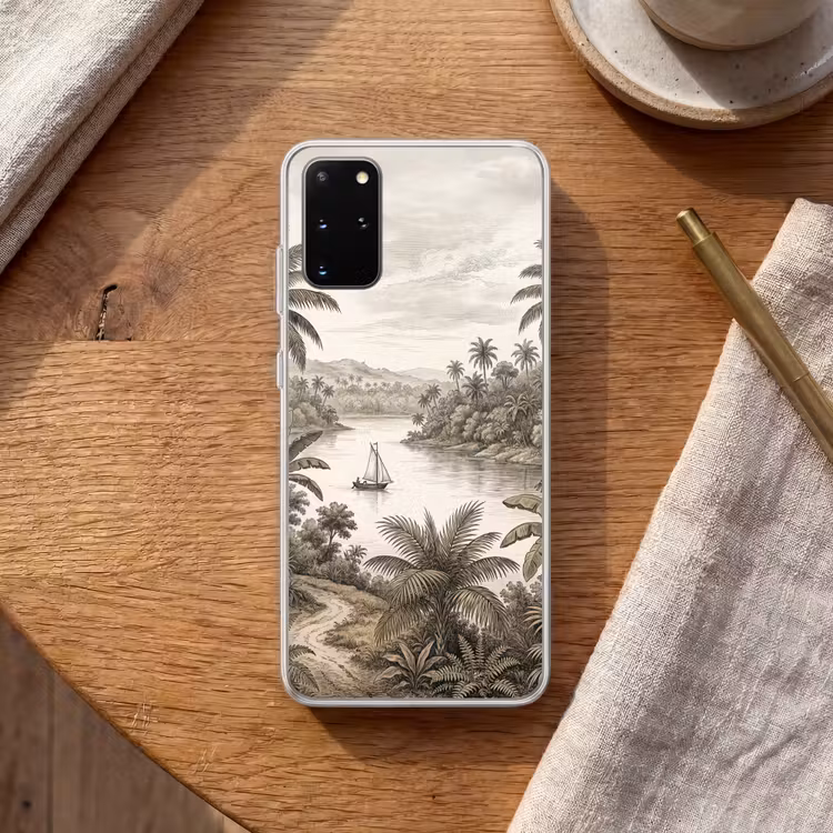 Telefoonhoesje - Landschap - Rivier - Boot - Tropisch - Vintage — 2