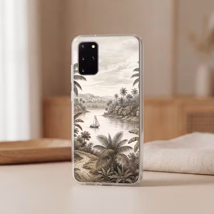 Telefoonhoesje - Landschap - Rivier - Boot - Tropisch - Vintage — 3
