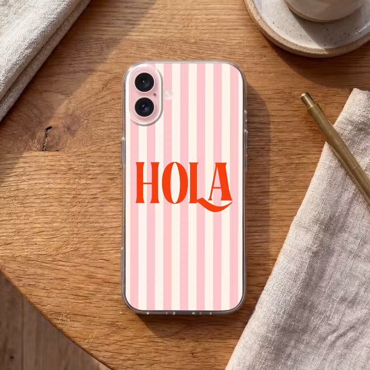 Telefoonhoesje - Hola - Quote - Strepen - Pastel - Roze - Rood - Wit — 2