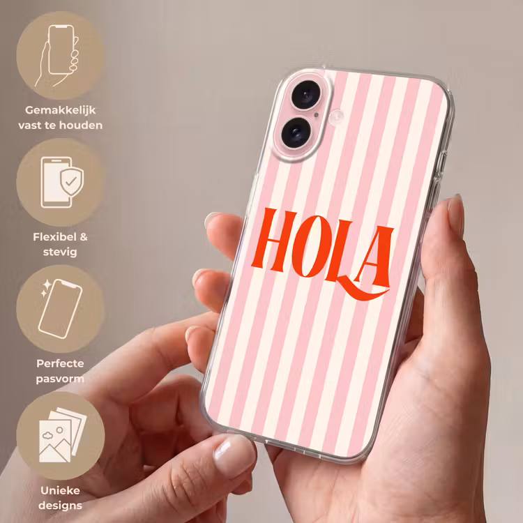 Telefoonhoesje - Hola - Quote - Strepen - Pastel - Roze - Rood - Wit — 4