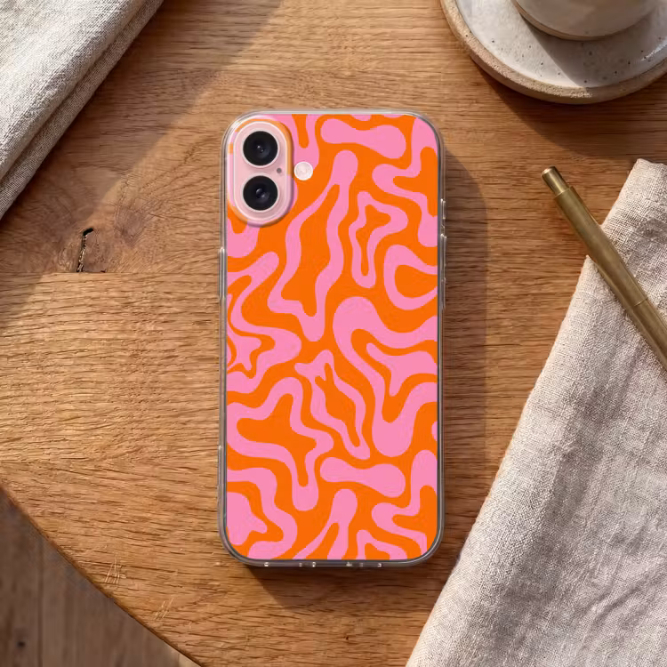 Telefoonhoesje - Patroon - Roze - Oranje - Abstract - Modern — 2