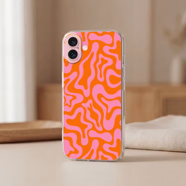 Telefoonhoesje - Patroon - Roze - Oranje - Abstract - Modern — 3