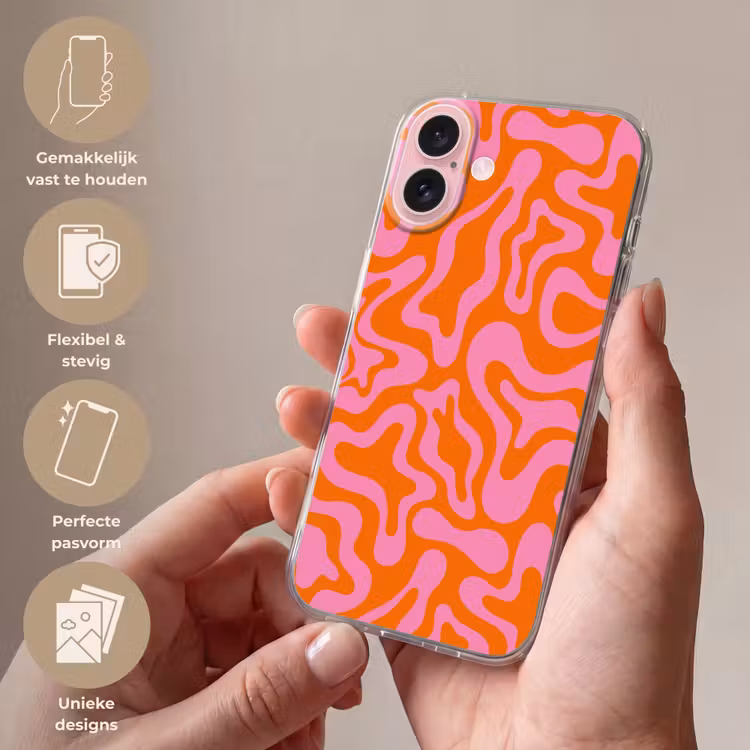 Telefoonhoesje - Patroon - Roze - Oranje - Abstract - Modern — 4