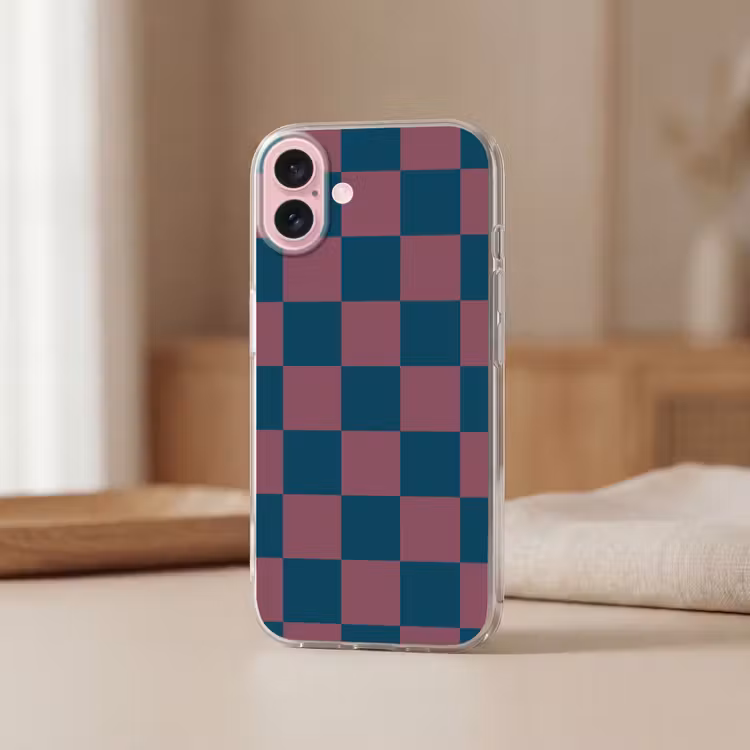 Telefoonhoesje - Schaakbord print - Blauw - Rood - Blokjes — 3