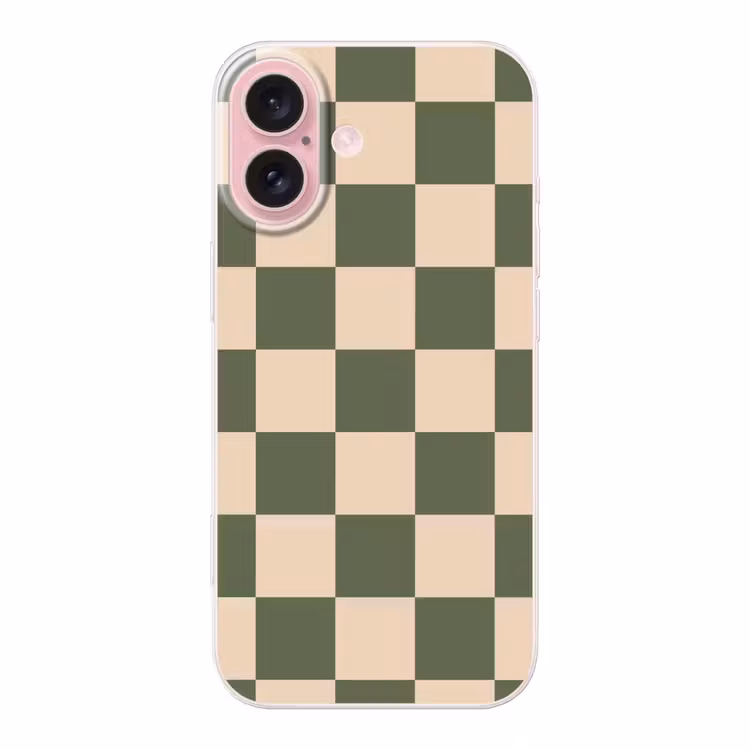 Telefoonhoesje - Schaakbord print - Groen - Beige - Blokjes — 1