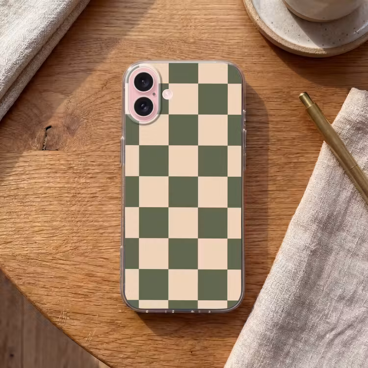 Telefoonhoesje - Schaakbord print - Groen - Beige - Blokjes — 2