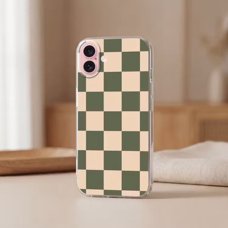 Telefoonhoesje - Schaakbord print - Groen - Beige - Blokjes — 3