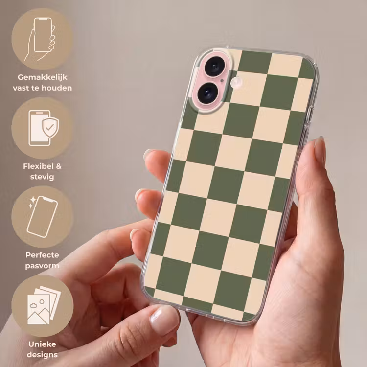 Telefoonhoesje - Schaakbord print - Groen - Beige - Blokjes — 4