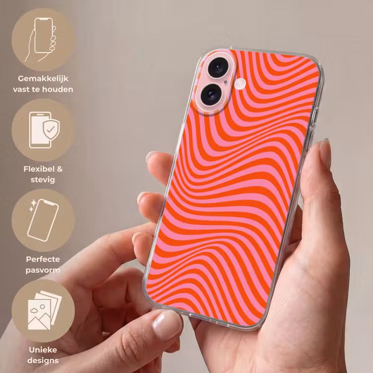 Telefoonhoesje - Golvend patroon - Rood - Roze - Lijnen — 4