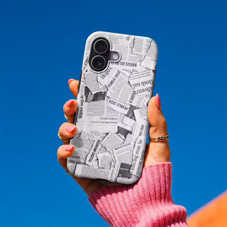 Telefoonhoesje Toughcase - Krant - Versnipperd - Textuur - Zwart-wit - Abstract — 2